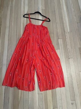 By Anthropologie red Striped Sleeveless Wide-Leg cropped Jumpsuit